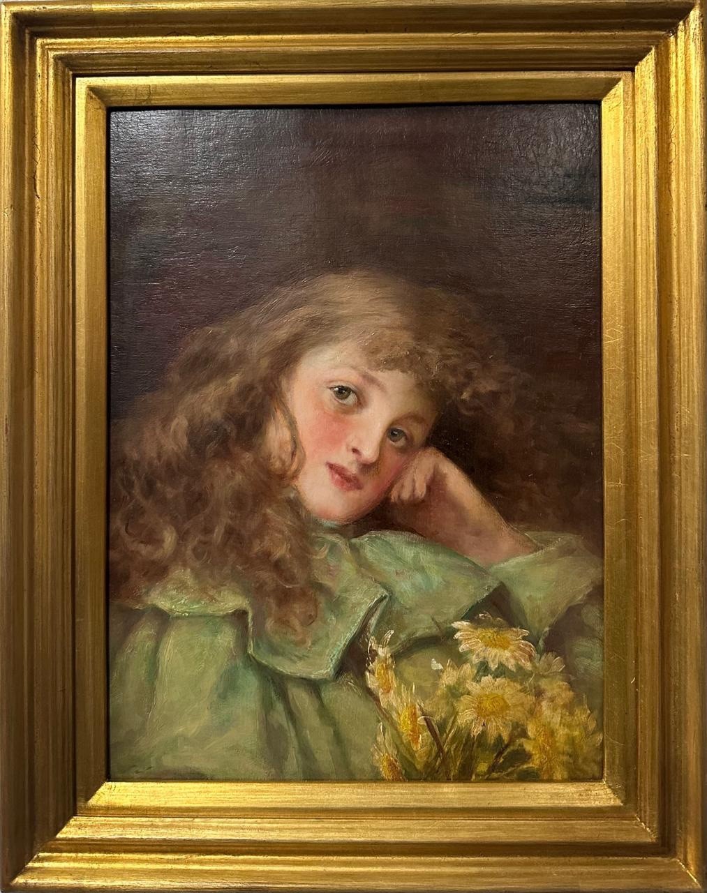 A D Bastin (1849-1913) Portrait of a Young Girl Oil on Panel Antique