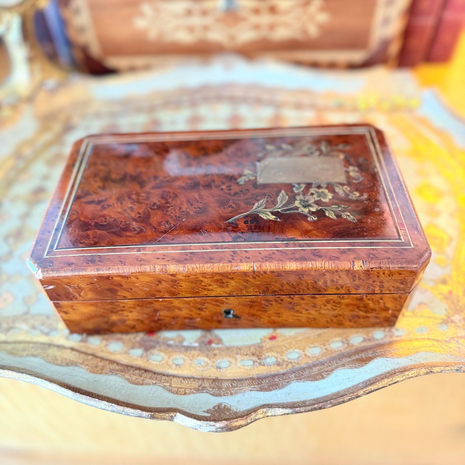 Antique 19th-Century French Napoleon III Marquetry Thuya Burl Wood Box