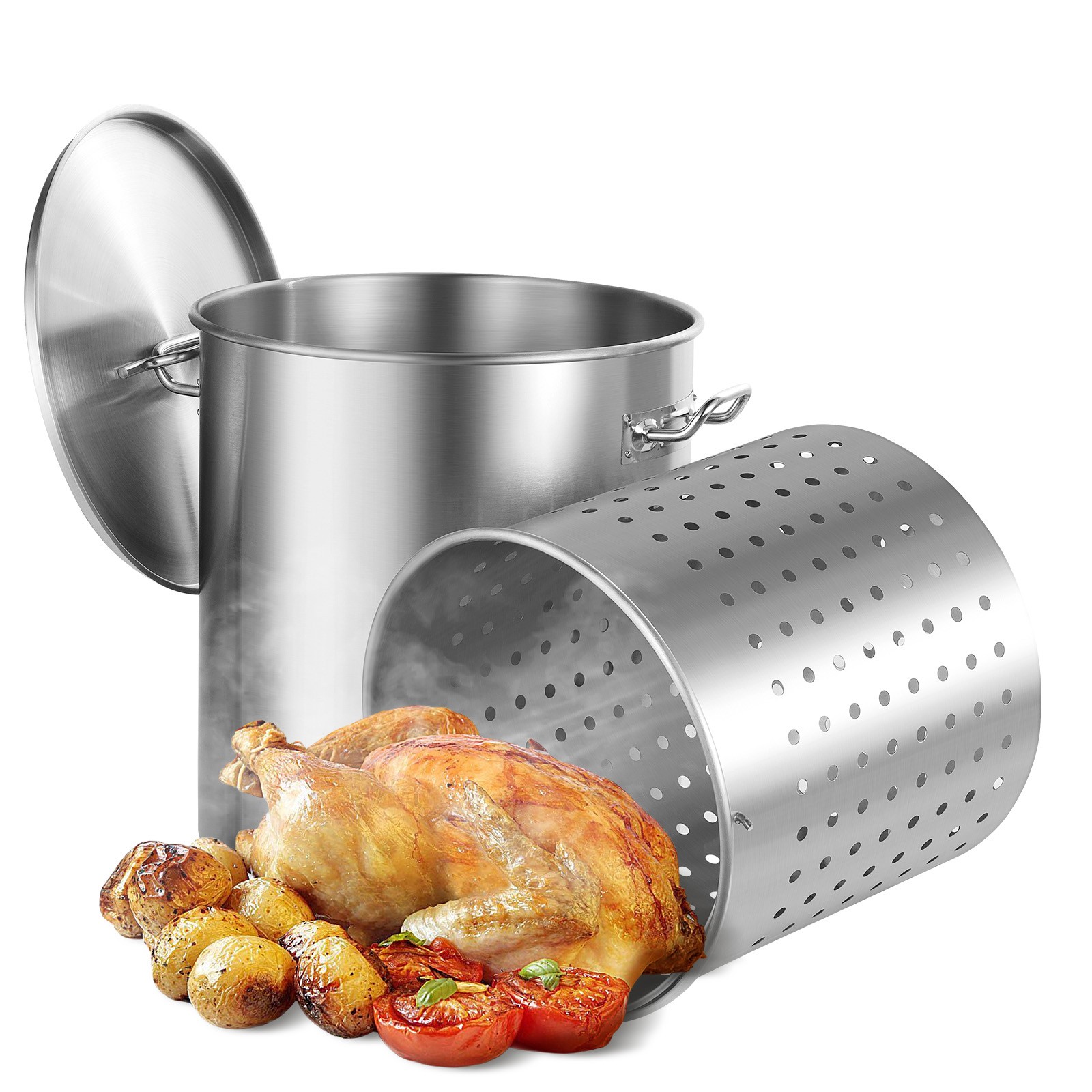 Uimoso 64QT Stainless Steel Stockpot Cooking Kitchen Sauce Pot with Basket Lid