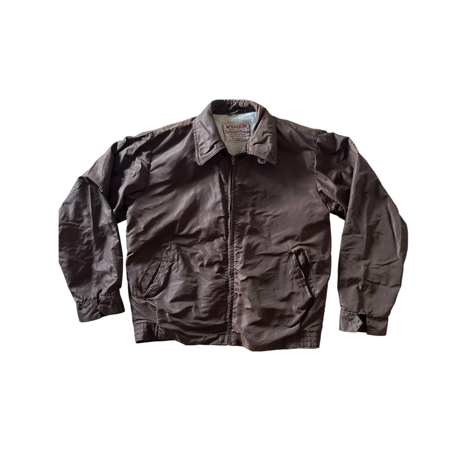 Vintage 50s 60s McGregor Anti Freeze Brown Nylon Jacket Talon Zipper USA Mens M