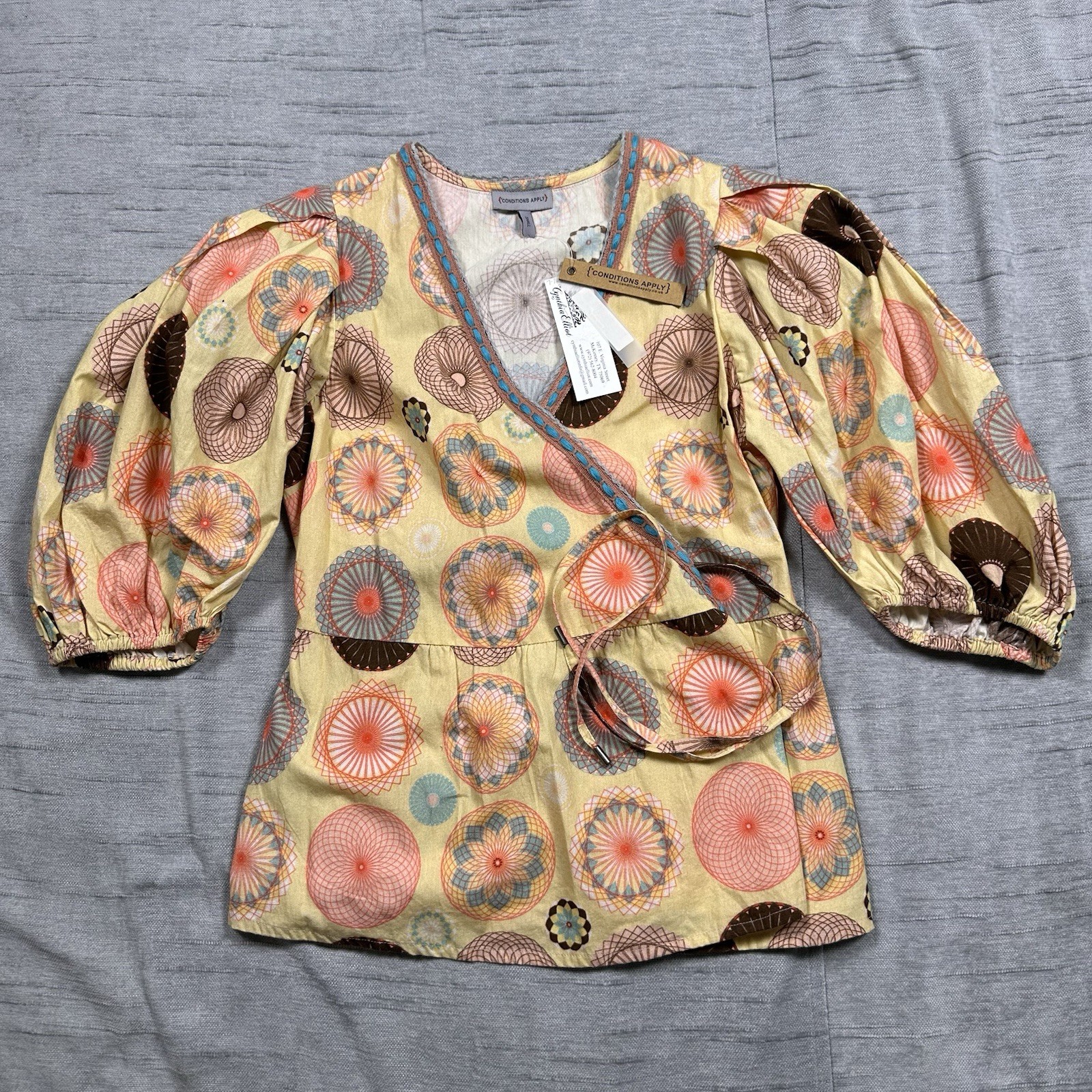 Anthropologie Conditions Apply Embroidered V-Neck Blouse Size Small NWT
