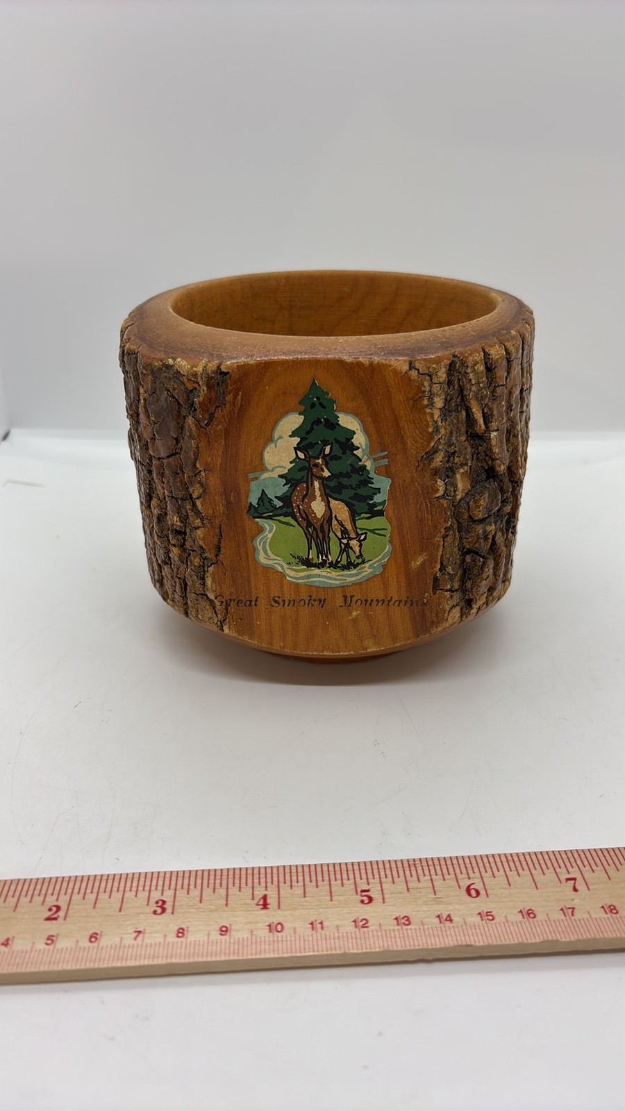 Vintage Great Smoky Mountains Bark Edge Wood Souvenir Bowl Vintage Great Smoky Mountains Bark Edge Wood Souvenir Bowl