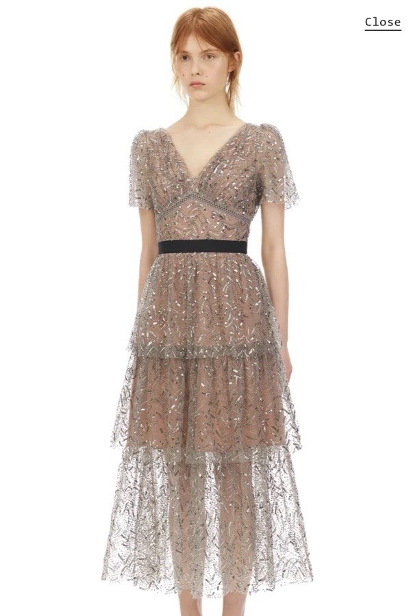 Self-portrait Leaf Sequin Midi Dress