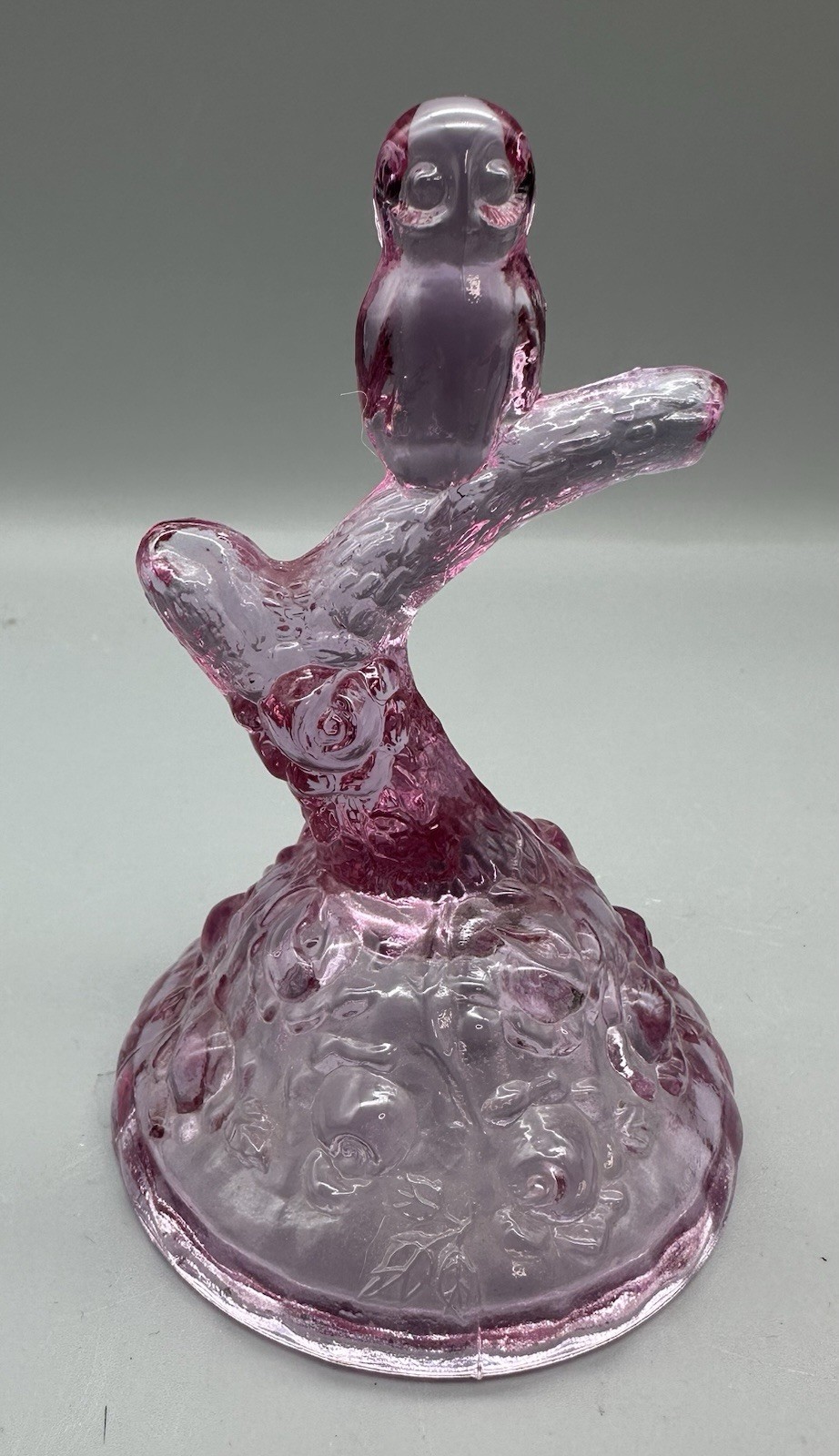 Vtg Fenton Dusty Rose Owl Tree ring holder Cabbage Rose Base Original Sticker