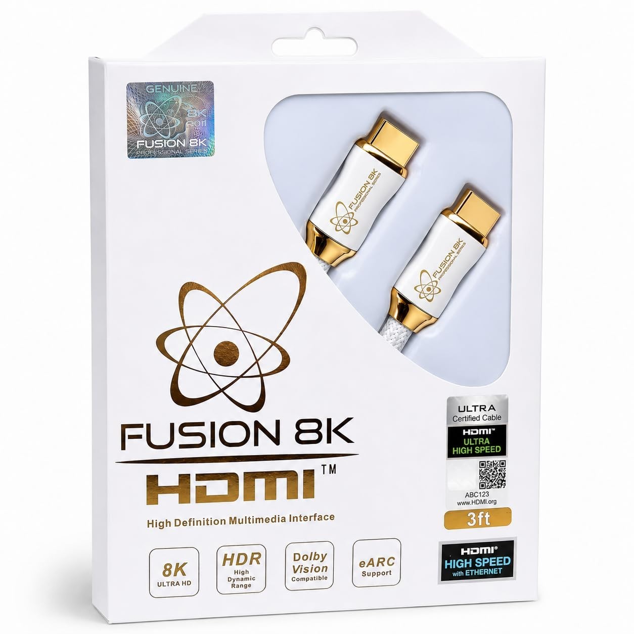 Fusion8K White HDMI 2.1 Cable 3ft - Certified 48Gbps 8K@60Hz 4K@120Hz 10K | HDR Fusion8K White HDMI 2.1 Cable 3ft - Certified 48Gbps 8K@60Hz 4K@120Hz 10K | HDR