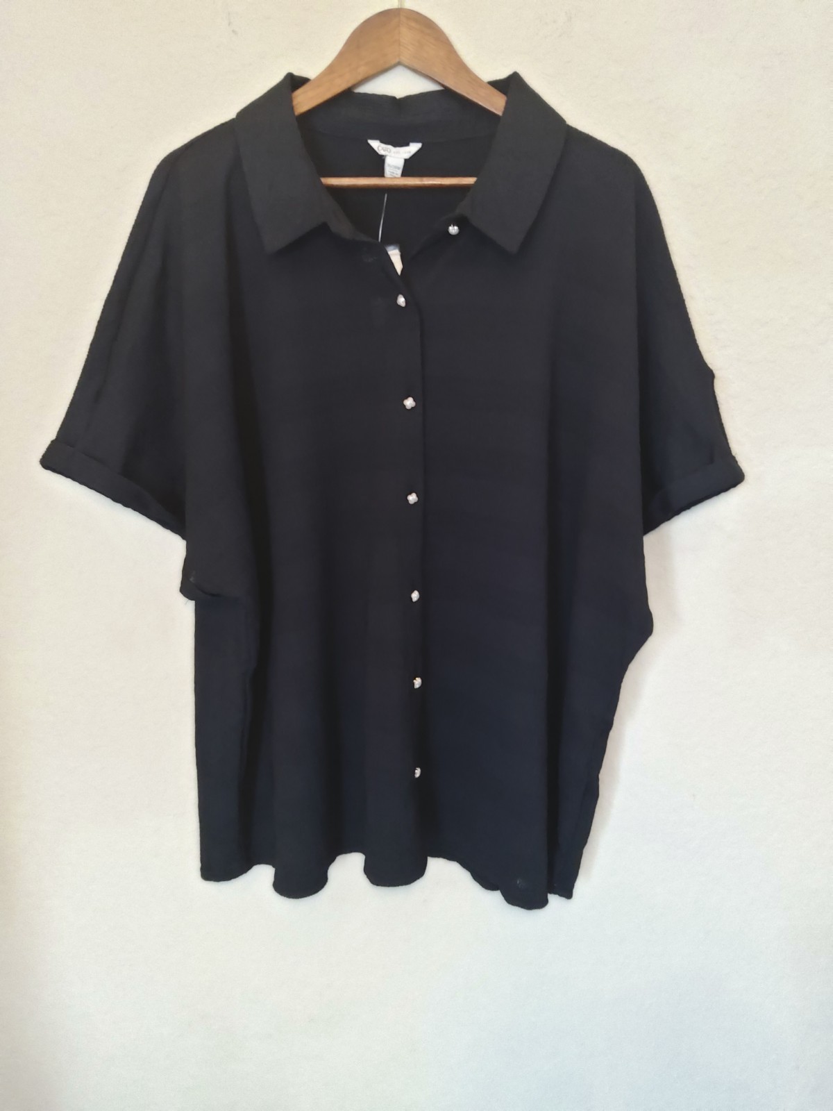 NWT Cato Pearl Button Blouse Womens Size 26/28W Black Dark Academia Preppy Chic