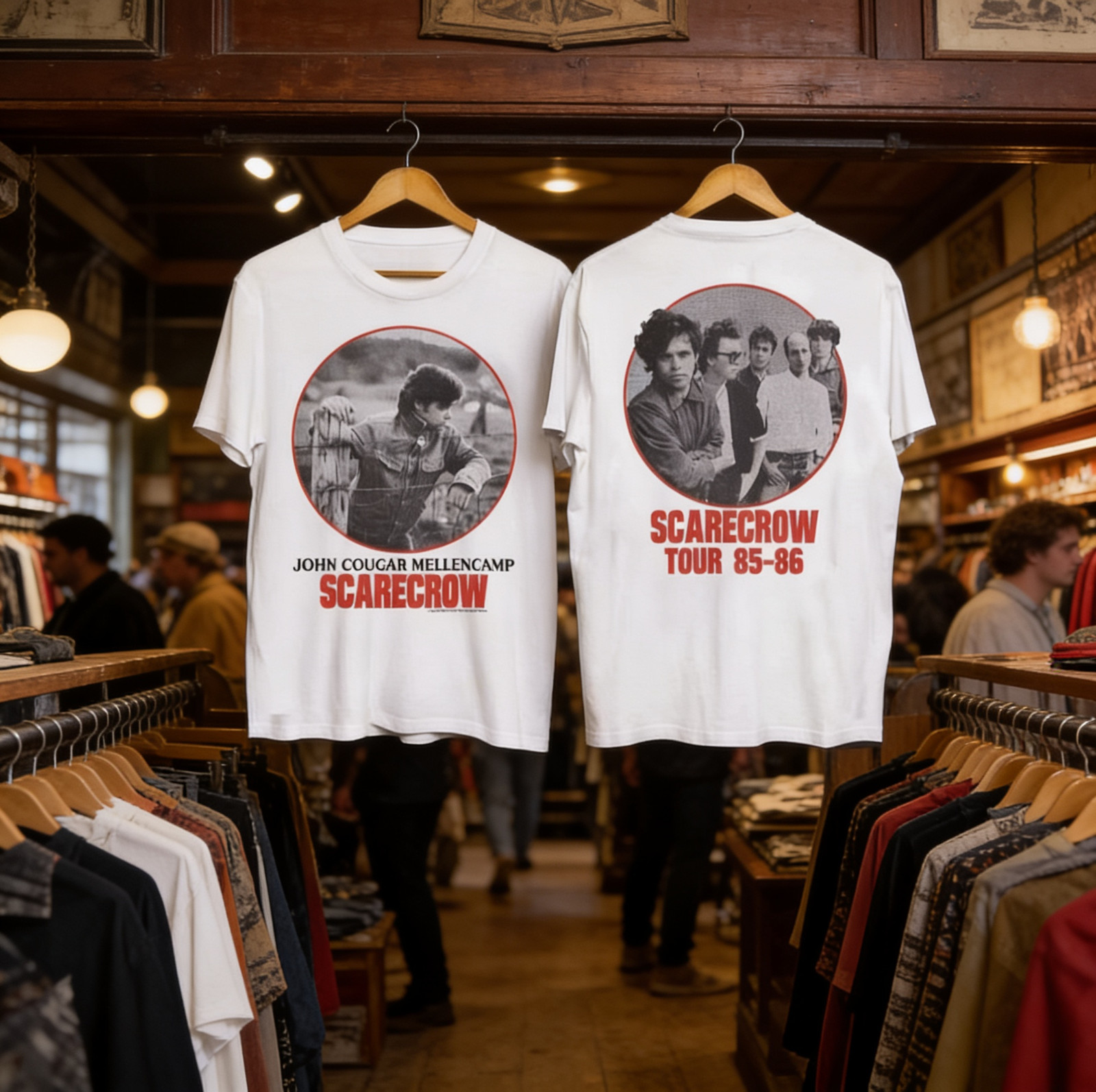 Vtg John Cougar Mellencamp Scarecrow Tour Double Sided T-Shirt S-5XL
