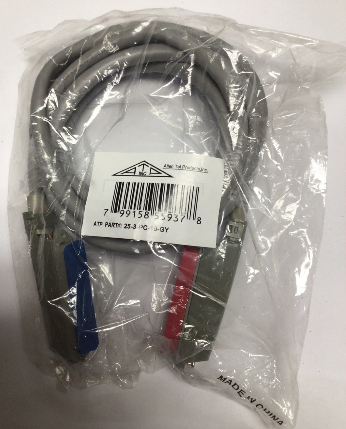 Allen Tel 25-3-PC-10-GY 25 Pair Telco Cable Assembly Male/Female 10 Foot new
