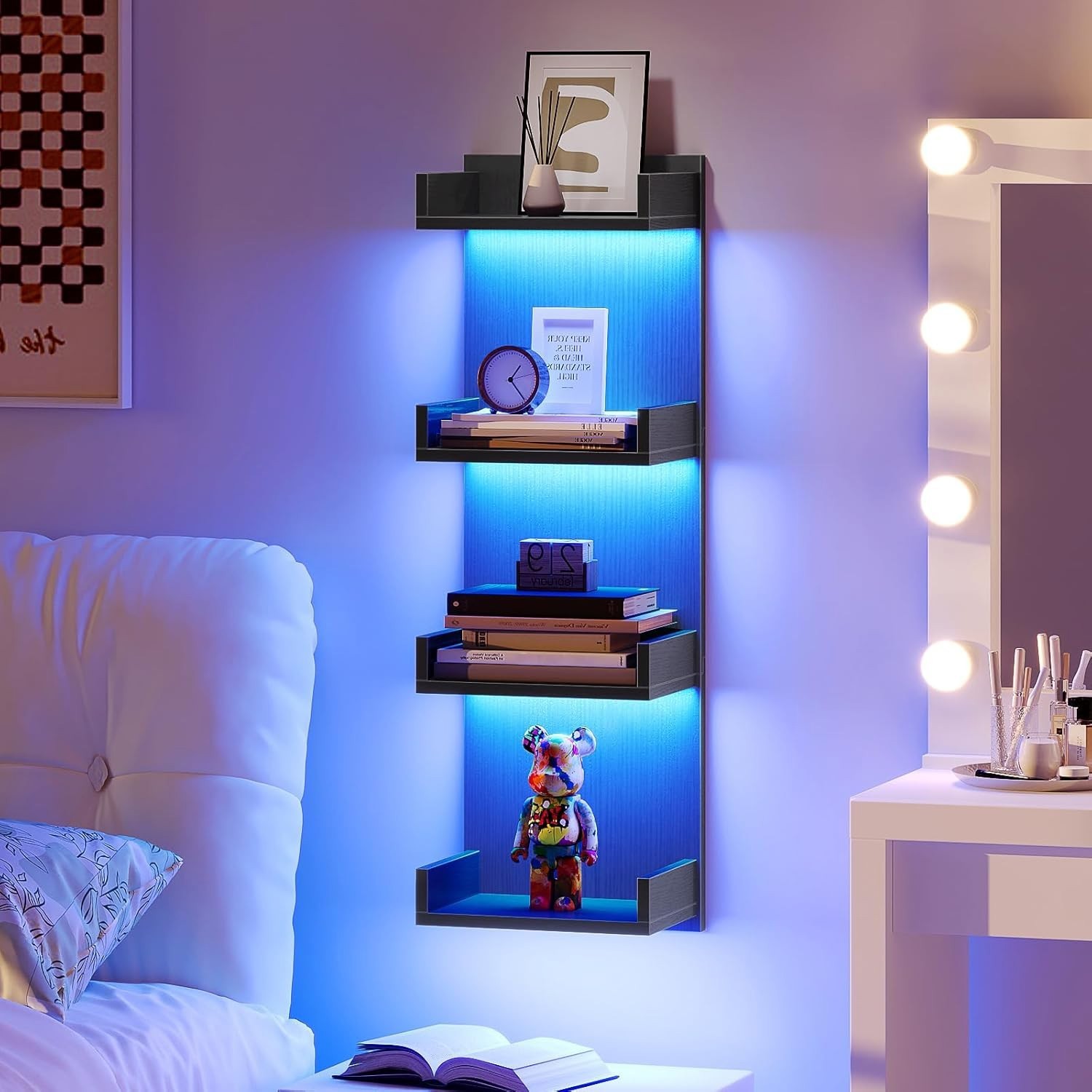 HOOBRO Floating Wall Shelves with LED Lights 4-Tier Floating Shelf Wall Mounted
