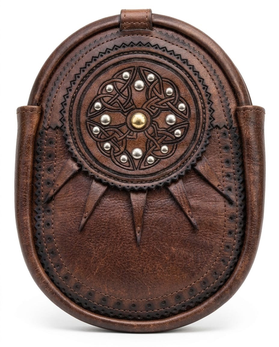 Handcrafted Vintage Brown Leather Kilt Sporran -Celtic Embossed Knotwork
