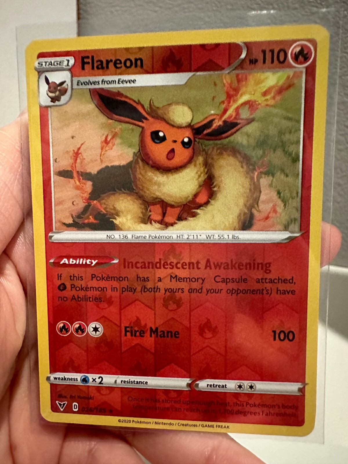 1x Pokémon Flareon Reverse Holo 26/185 VIV Vivid Voltage NM 0601#293-295
