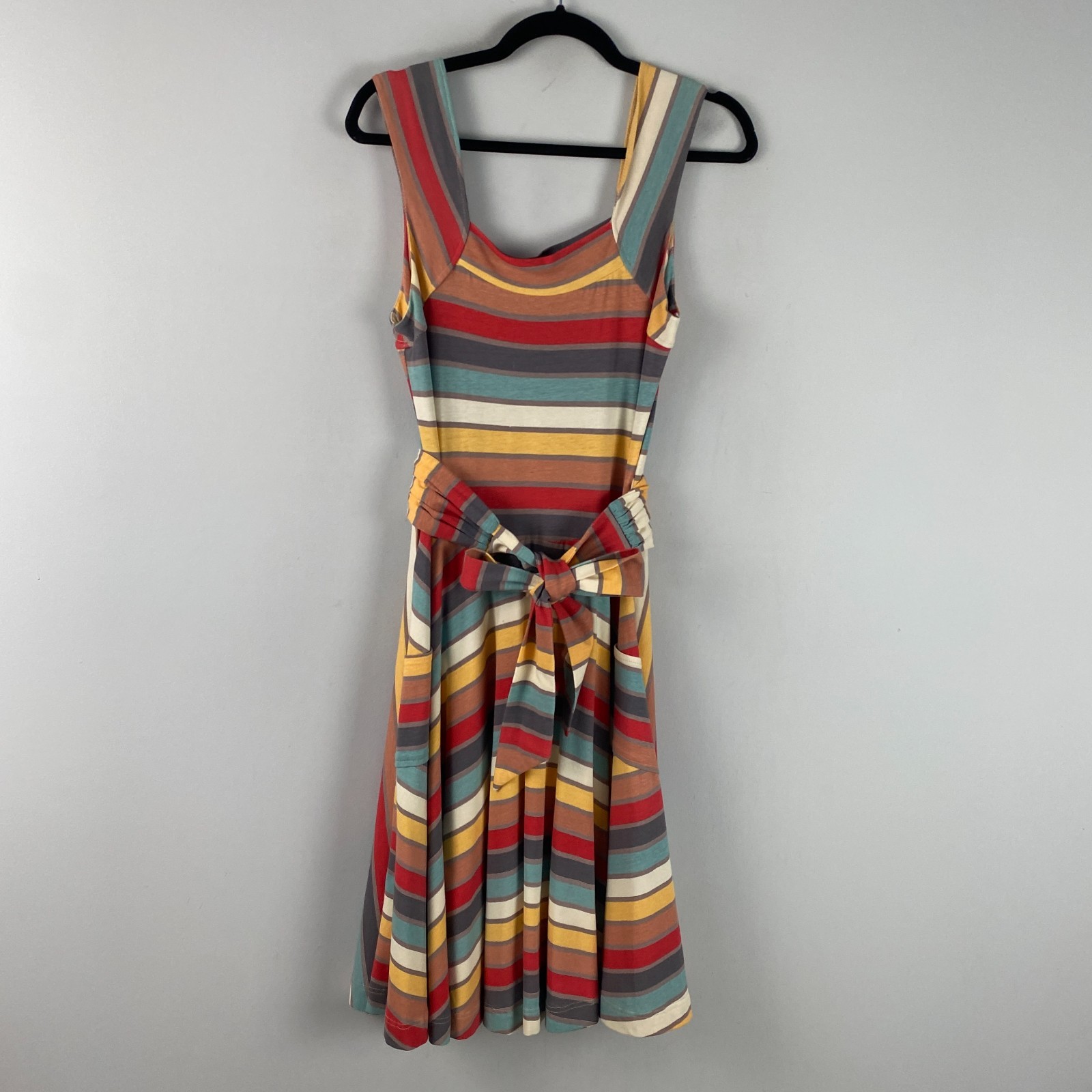 Effies Heart Fit & Flare Dress Size Large Retro Multicolor Stripe Tie Waist
