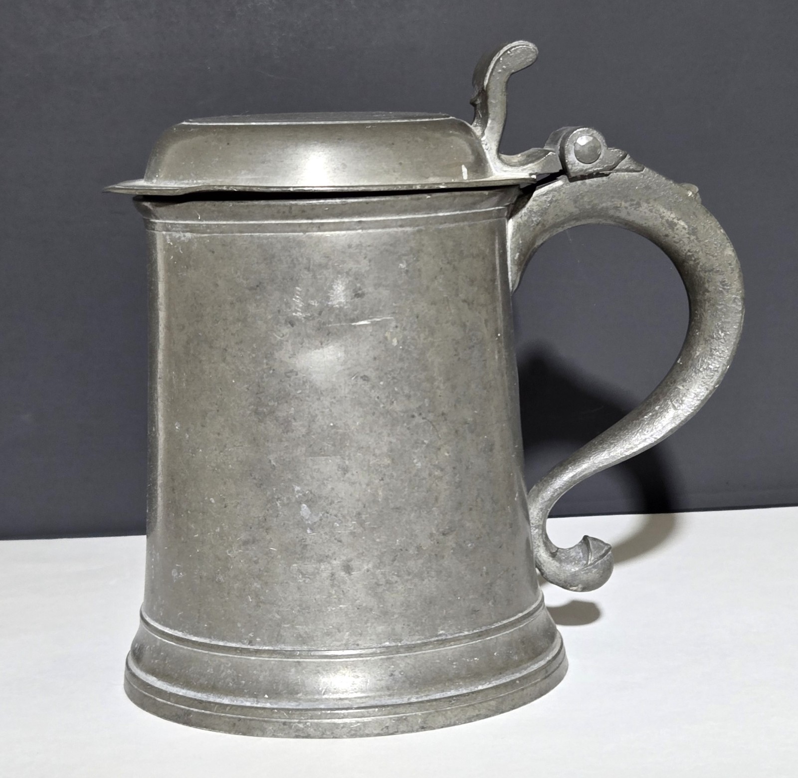 Antique American Pewter Tankard Peter Young