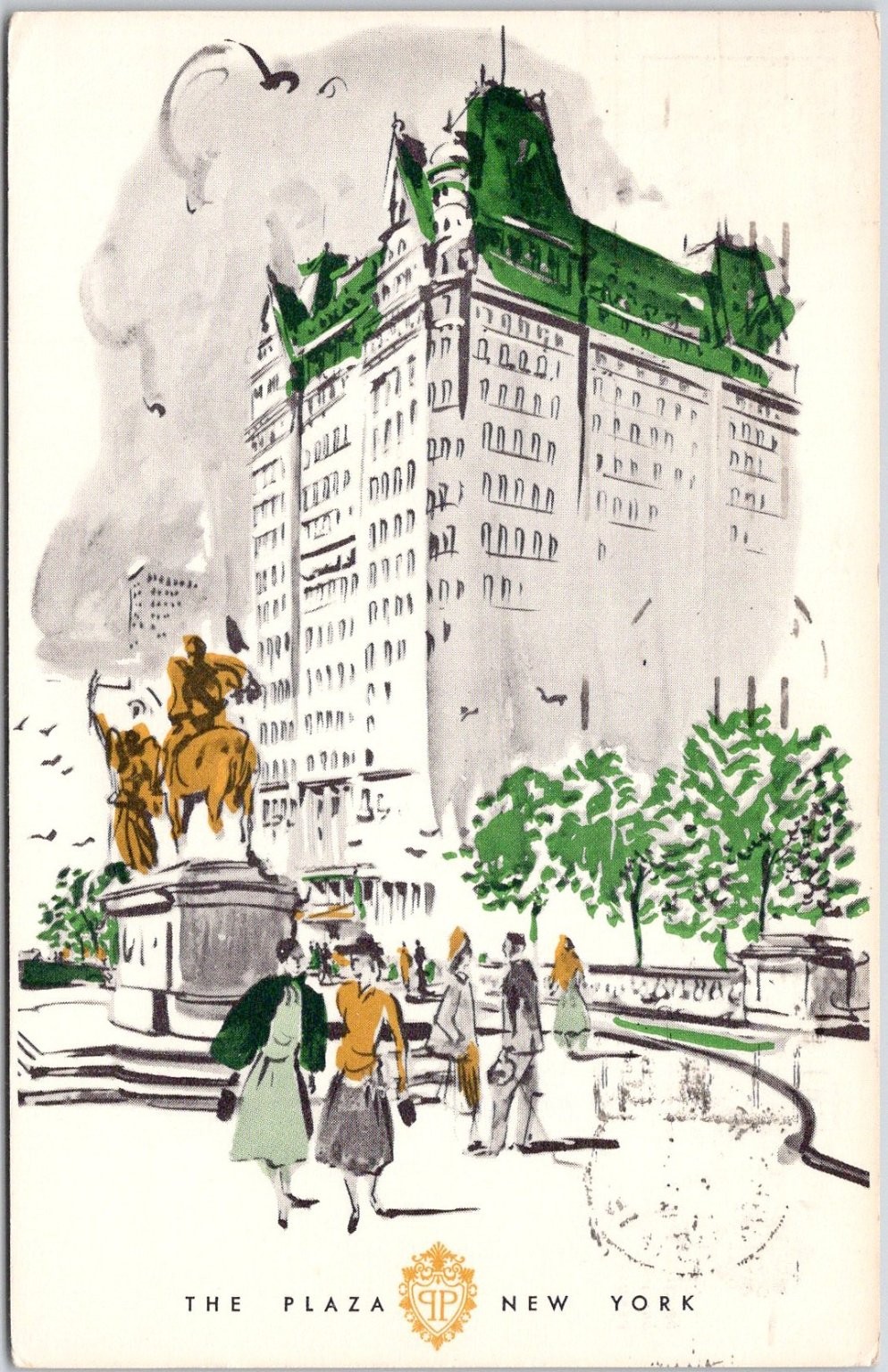 1955 The Plaza Hotel New York City Postcard Grand Army Plaza Art Deco Style 1955 The Plaza Hotel New York City Postcard Grand Army Plaza Art Deco Style
