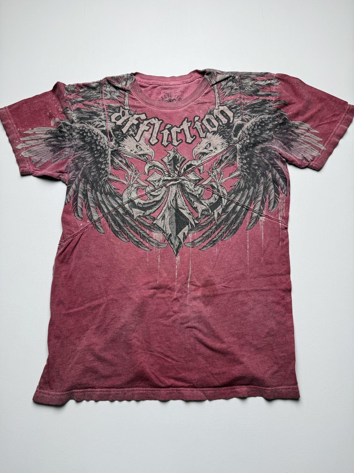 Affliction Shirt Mens Large Red Eagle Wings Graphic Tee Biker Logo Tagless