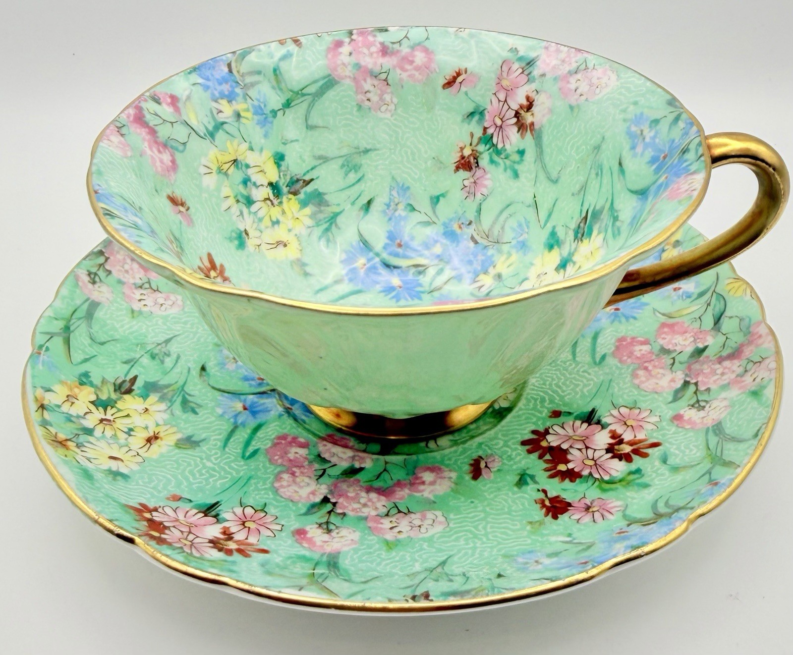 Vintage Shelley England Melody Floral Cup & Saucer Chintz Oleander Teacup READ