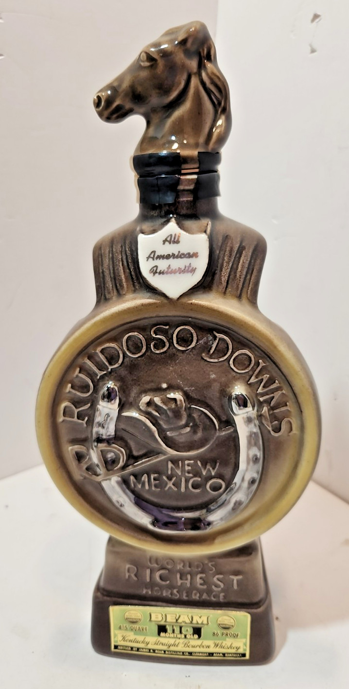 Vtg 1968 Beam Decanter Ruidoso Downs, NM All American Futurity Horse Race