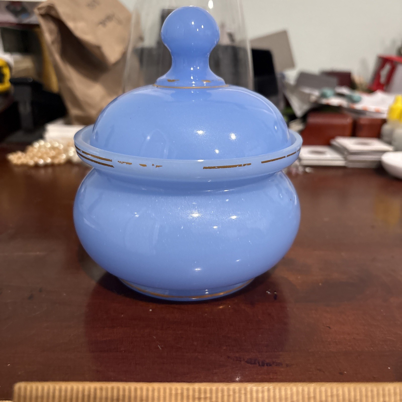 Vintage Mid Century Blue Opaline Glass Sugar Bowl ?Murano? Vintage Mid Century Blue Opaline Glass Sugar Bowl ?Murano?
