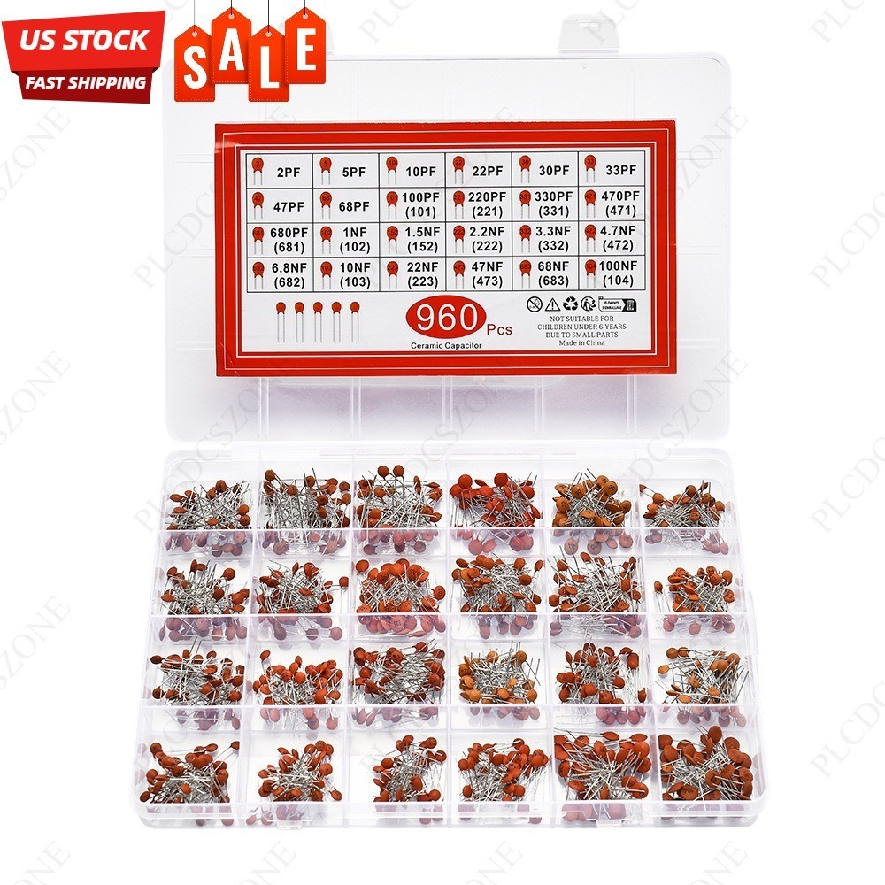 960Pcs/Lot X 2PF-0.1UF 50V 24Value*40Pcs Ceramic Capacitor Assortment Kit US