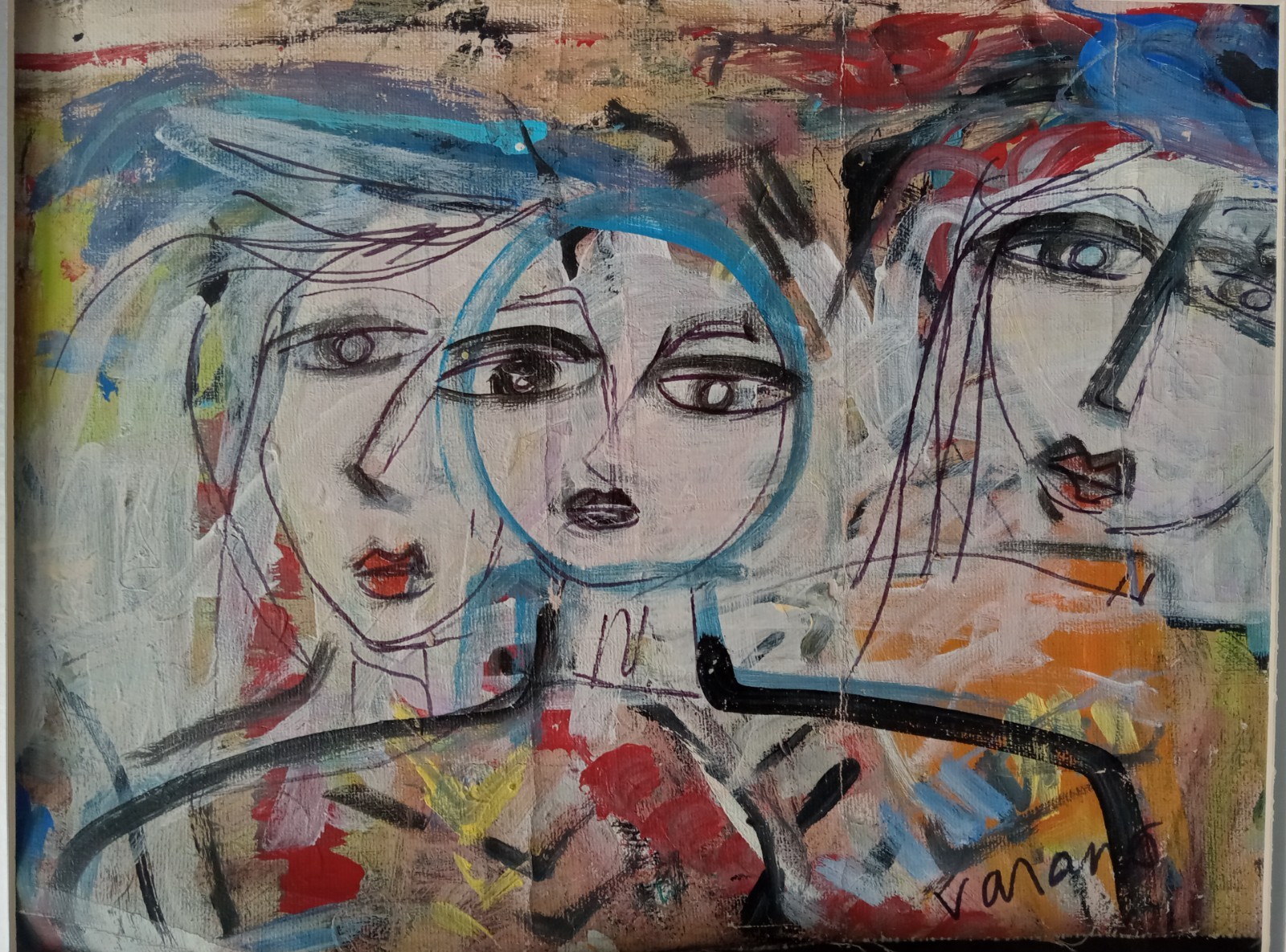 VINTAGE OOAK ABSTRACT CUBIST PORTRAIT FIGURATIVE CONTEMPORARY  ORIGINAL PAINTING