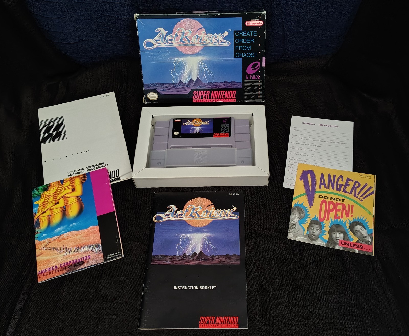 Super Nintendo SNES Act Raiser Complete CIB Map/Poster Manual, Reg Card, Inserts Super Nintendo SNES Act Raiser Complete CIB Map/Poster Manual, Reg Card, Inserts