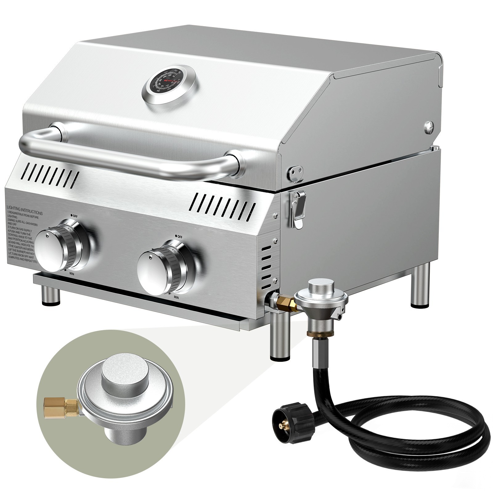 Tabletop Propane Grill Stainless Steel Portable Gas BBQ Grill for Camping Patio Tabletop Propane Grill Stainless Steel Portable Gas BBQ Grill for Camping Patio