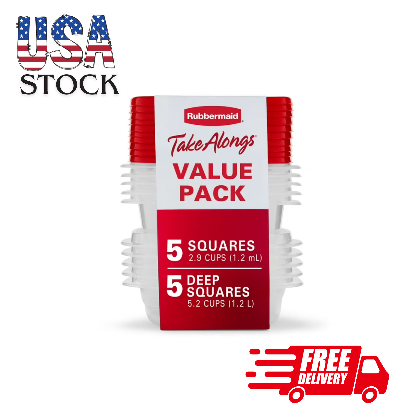 Rubbermaid TakeAlongs Food Storage Containers, 10 Piece Set, Red*******