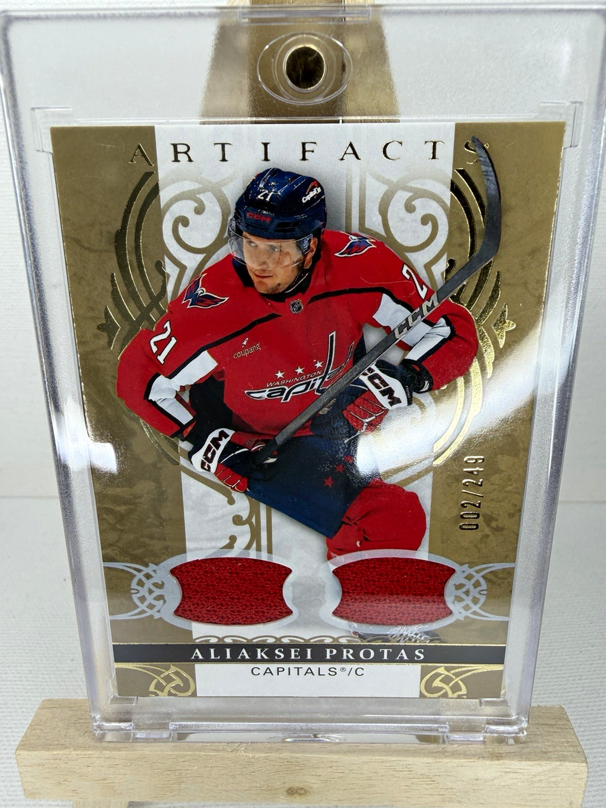 Upper Deck 26-27 Artifacts JERSEY Material Gold Aliaksei Protas Capitals 002/249 Upper Deck 26-27 Artifacts JERSEY Material Gold Aliaksei Protas Capitals 002/249