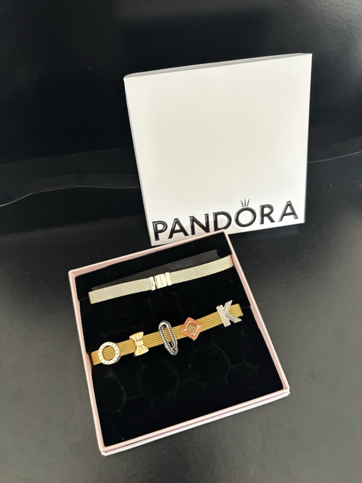 AUTHENTIC Pandora Charm 5 Sterling Silver + Gold Plated clips and slides AUTHENTIC Pandora Charm 5 Sterling Silver + Gold Plated clips and slides