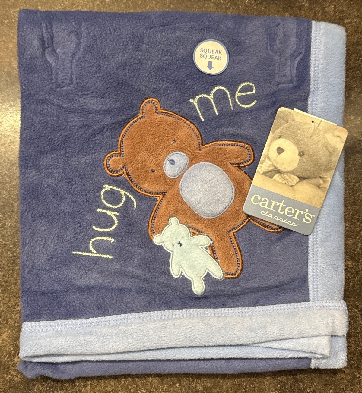 Carter\'s Classics Blue Plush Baby Blanket with Bear Design 28x34