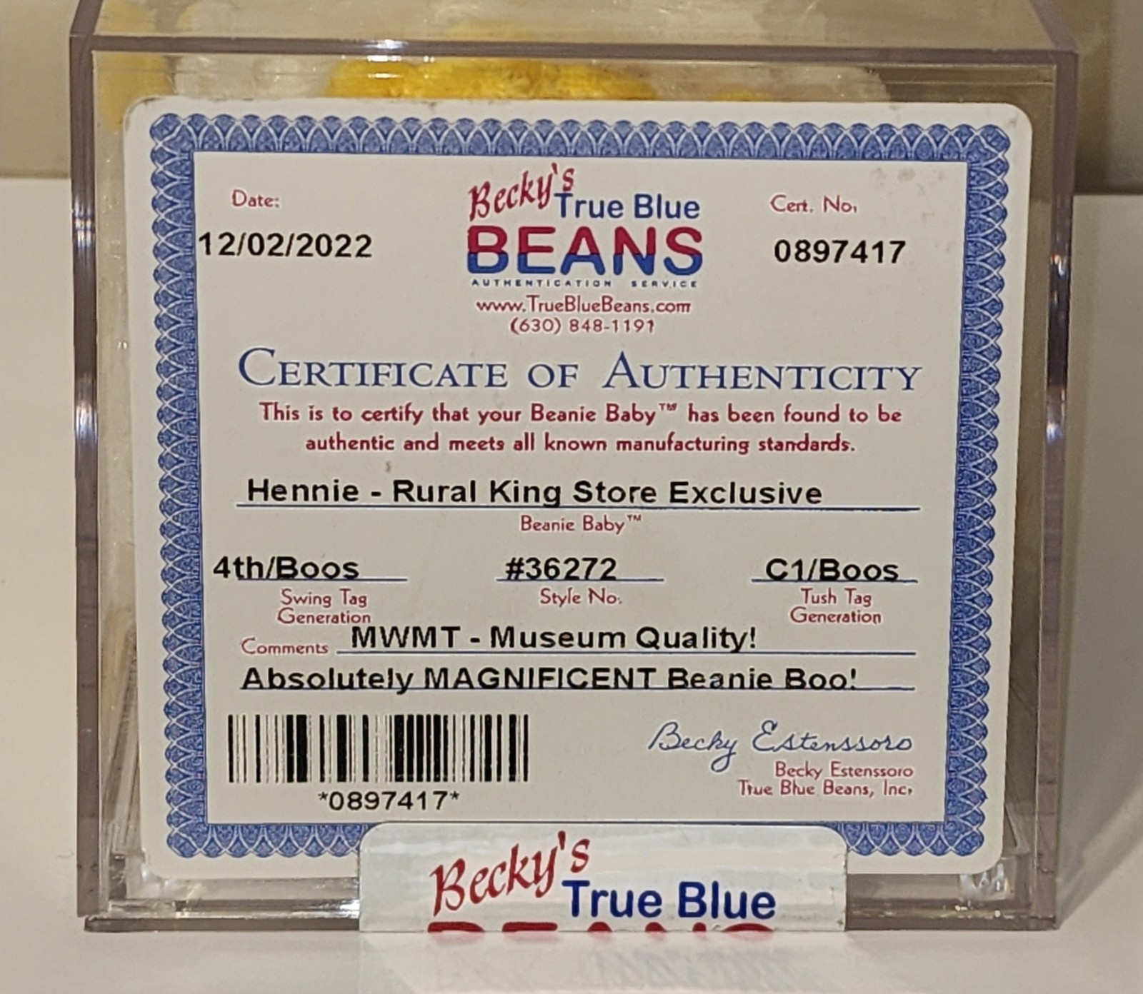 Ty Beanie Boos Authenticated ❤️ HENNIE ❤️ Chicken Rural King Exclusive MWMTs MQ