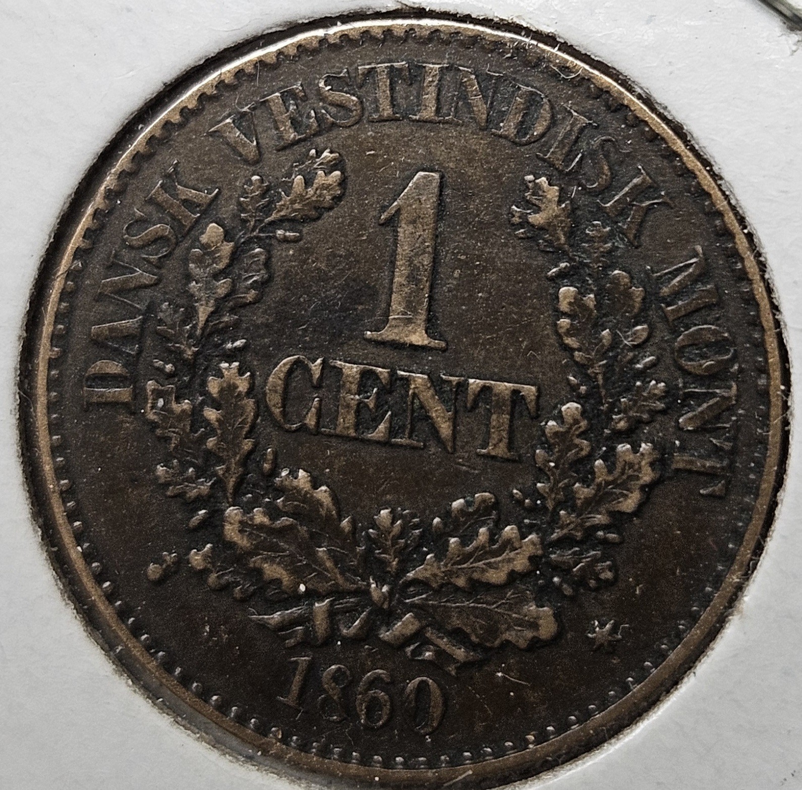 1860 Danish West Indies 1 Cent Bronze Coin 1860 Danish West Indies 1 Cent Bronze Coin