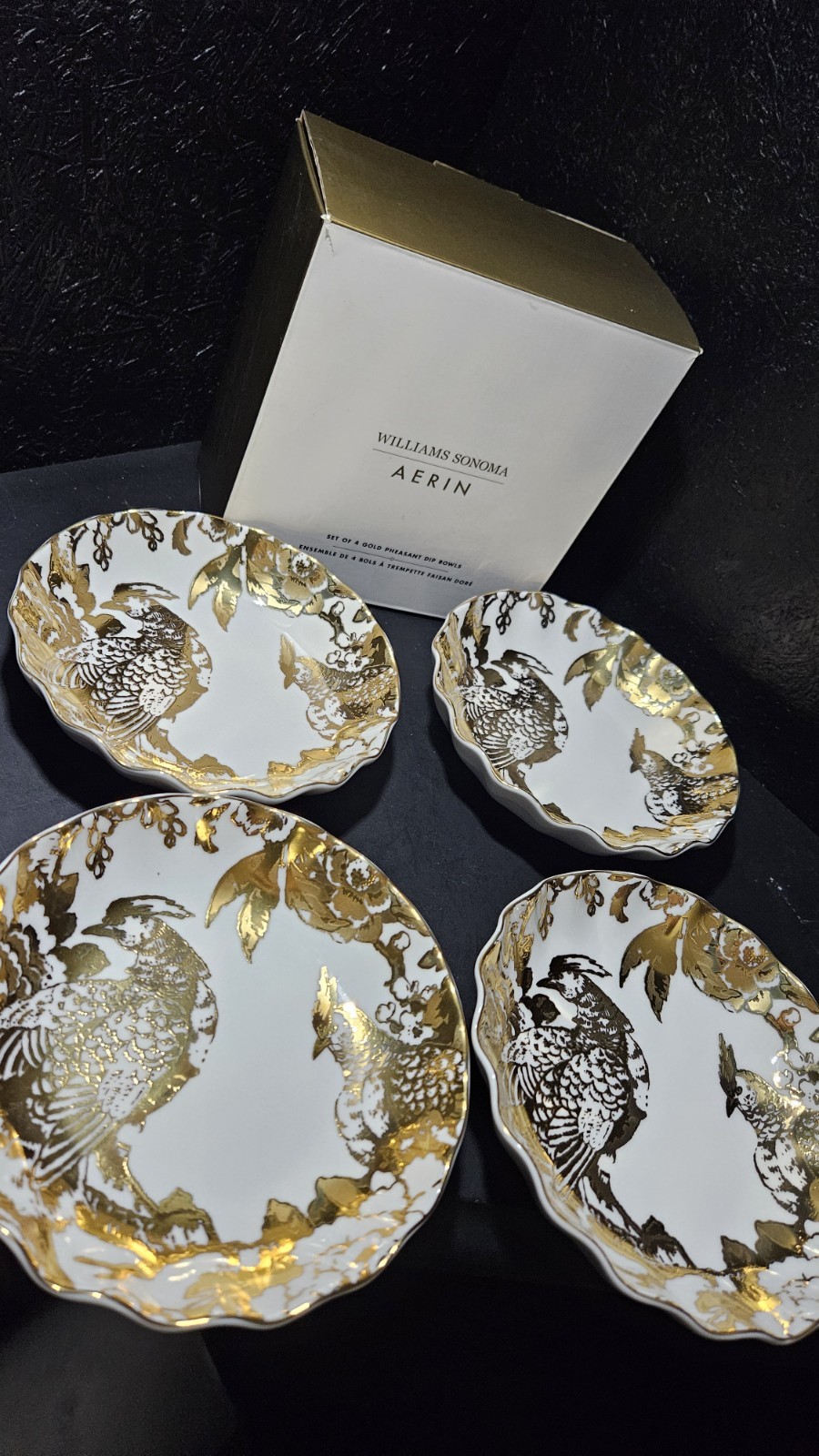 Williams Sonoma Aerin Golden Pheasant Dip Bowls Set NIB Quality