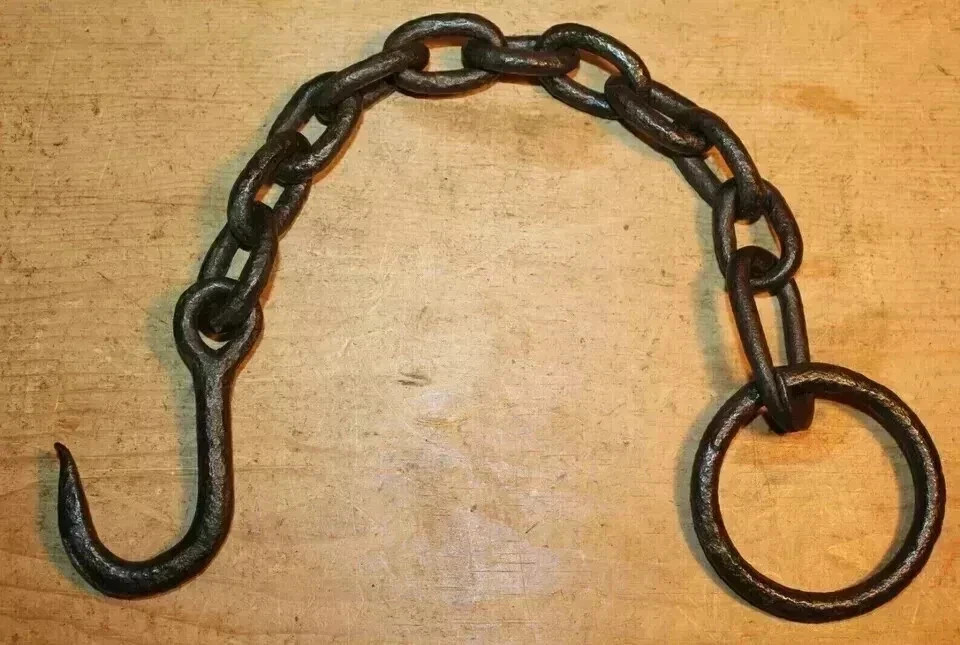 Antique Wrought Iron Hook on Ring And Chain Beam 20\