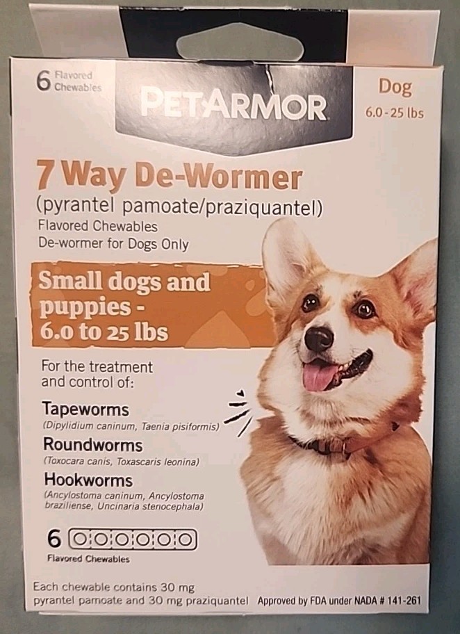 PETARMOR 7 Way De-Wormer 6 Flavored Chewables For Dogs Exp 01/27+ 