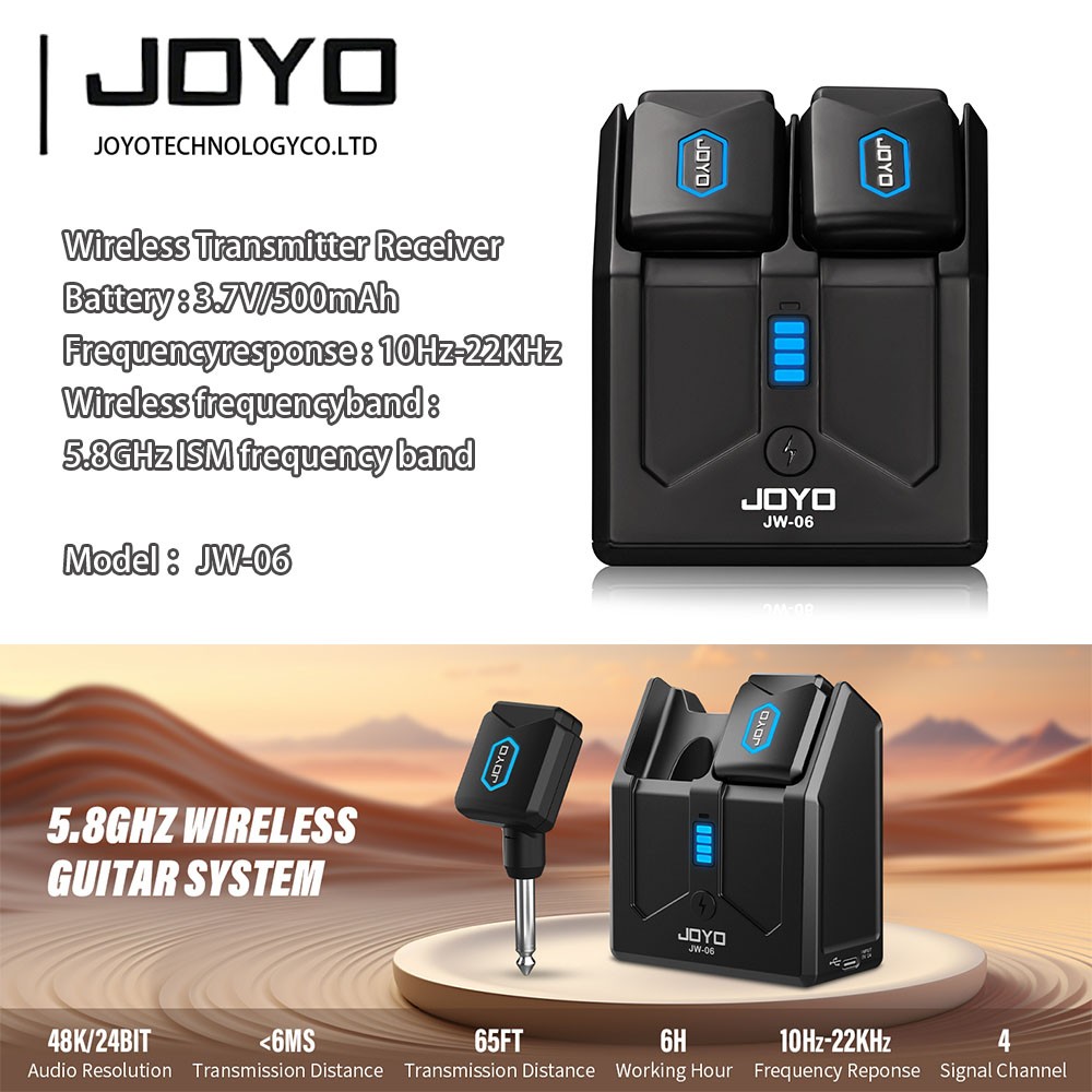 JOYO JW-06 Wireless Guitar System 5.8GHz 24Bit 4 Channel for Guitar Bass