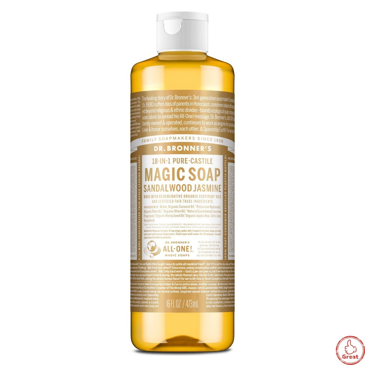 Dr. Bronner's Magic Pure Castile Liquid Body Wash - Sandalwood Jasmine --2pack