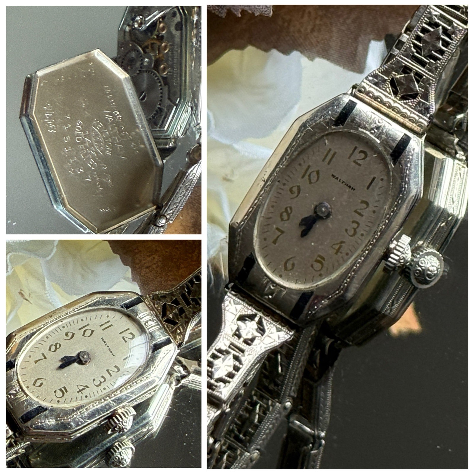 1930’s Ladies Art Deco Enamel  Waltham Watch~ Matching Filigree Band