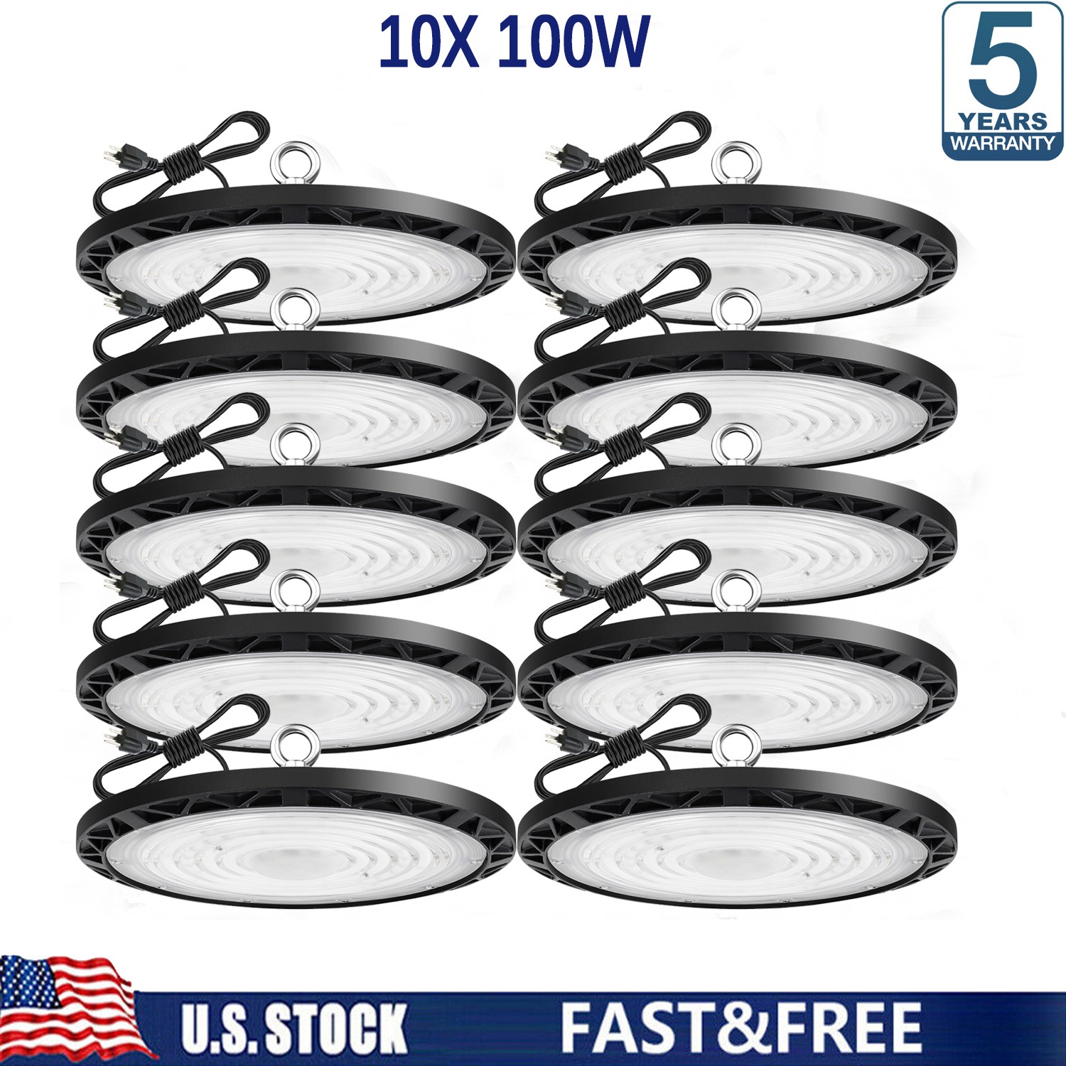10 Pack 100W UFO Led High Bay Light Shop Industrial Commercial Factory Warehouse
