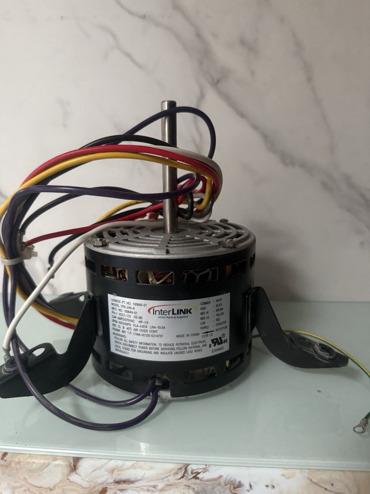 Interlink YFK-245-6 Fan Motor 100649-01 / 100649-11 Lennox 1/3hp, 1075/4spd Interlink YFK-245-6 Fan Motor 100649-01 / 100649-11 Lennox 1/3hp, 1075/4spd