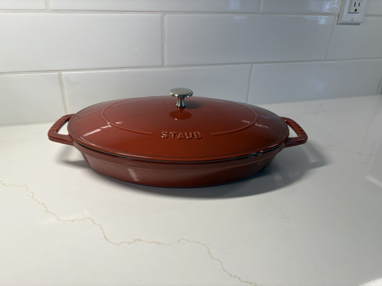 Staub Enameled Cast Iron Oval Gratin with Lid 2.25 Qt. 13” Cranberry Red
