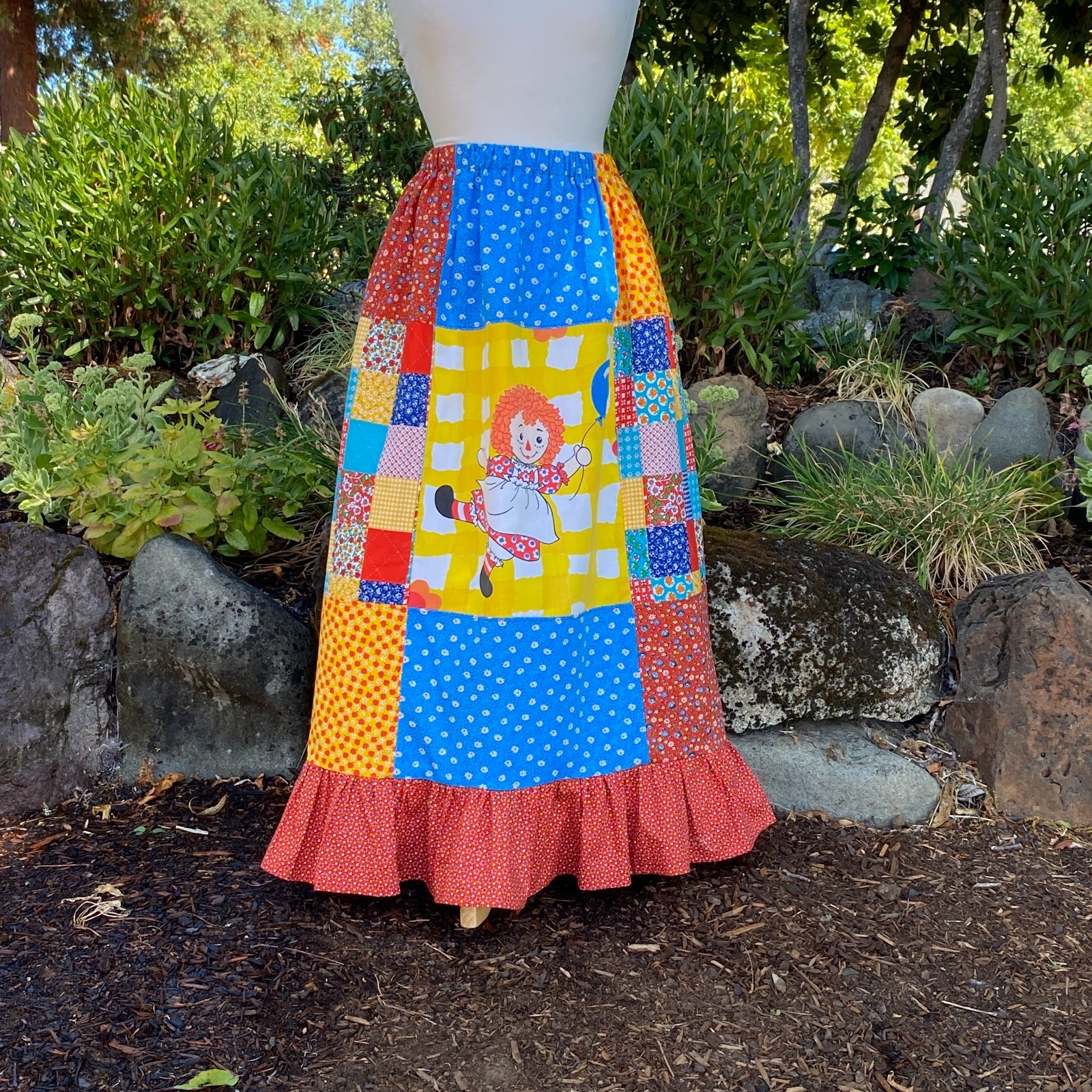 Retro Patchwork Raggedy Ann Andy Maxi Skirt Free Size OOAK