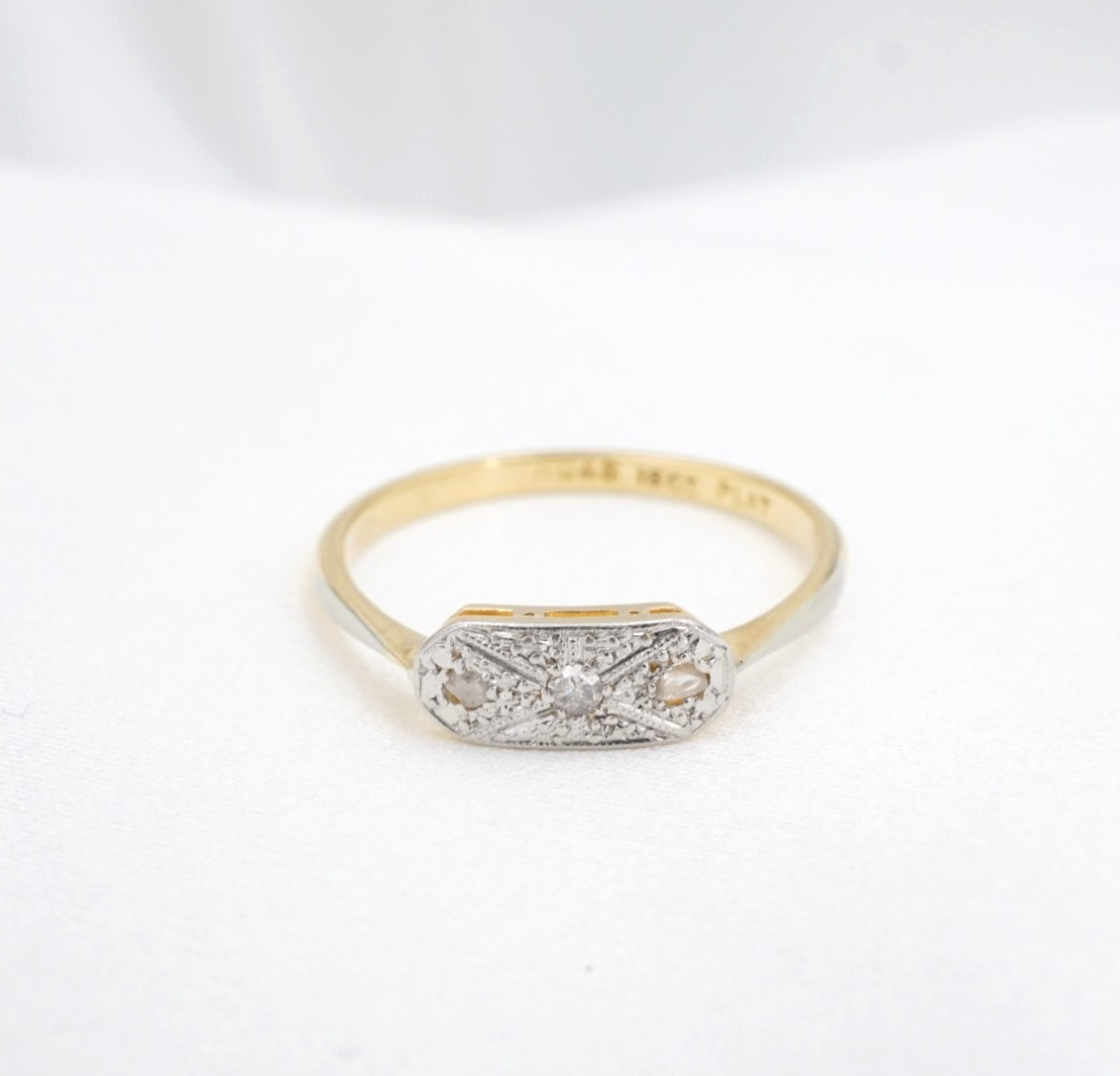 Art Deco Diamond & Pearl Ring Petite Stacker Platinum 18k Gold Size 7.5 RG5425