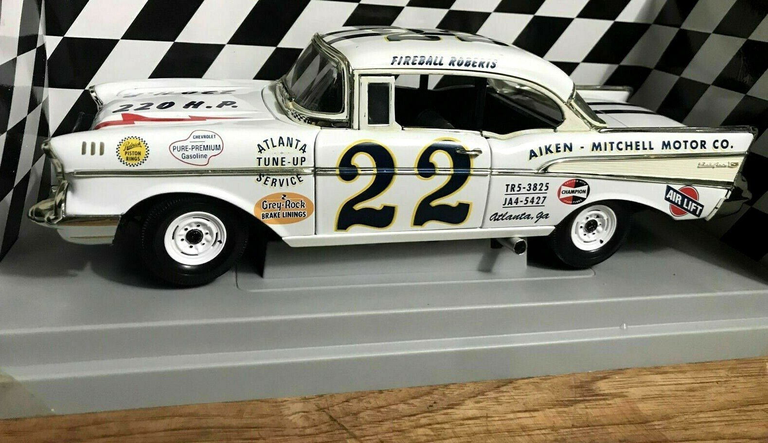 1957 Chevy Bel Air Smokey Yunick Fireball Roberts race car #22 white 1/18 ERTL