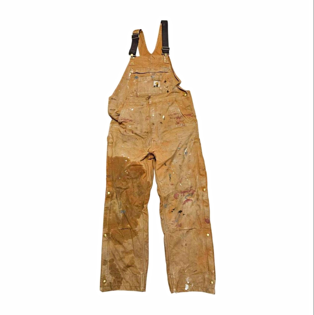Vintage Carhartt Distressed Double Knee Mens M Bib Overalls Workwear Duck Canvas