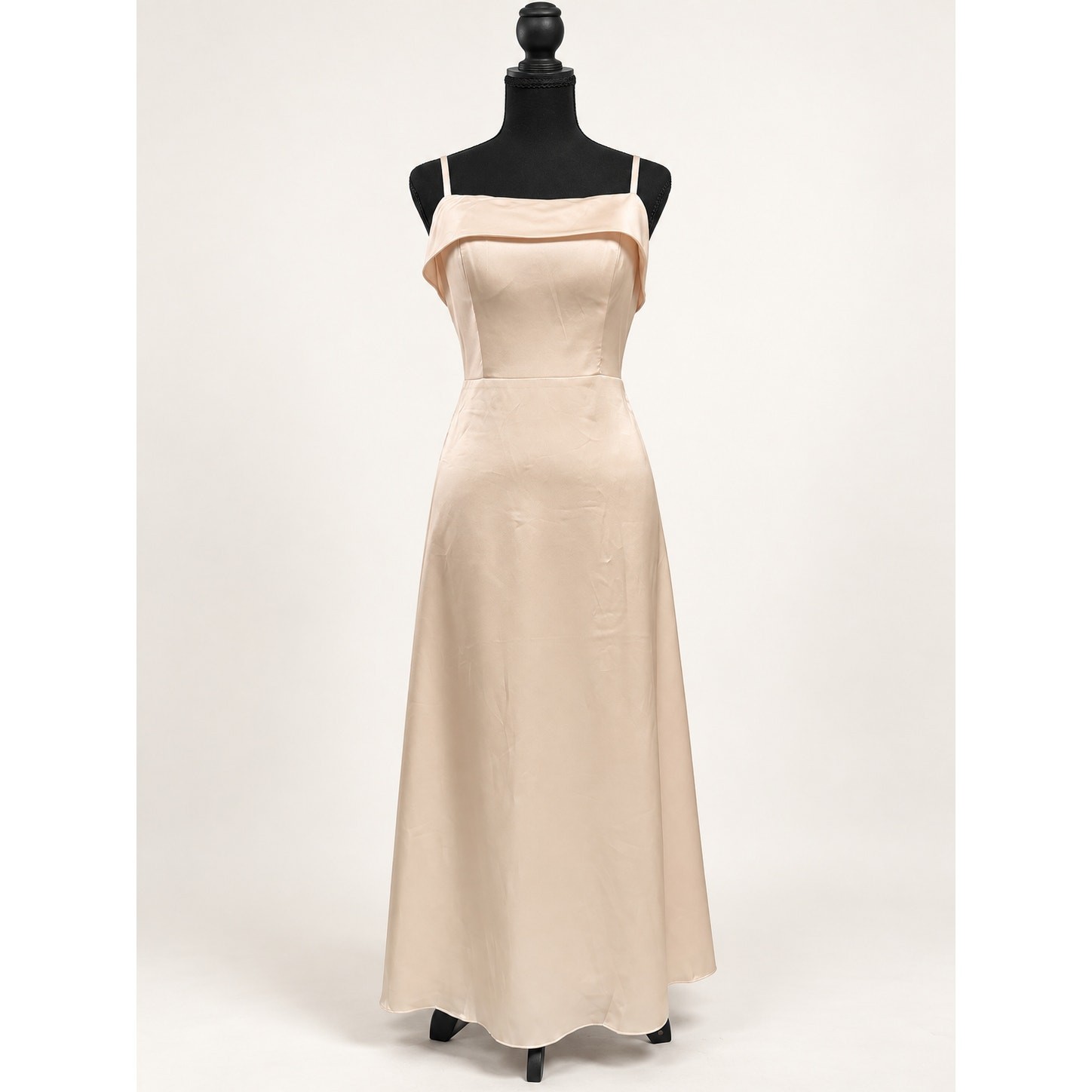 AW Bridal Champagne Satin-Finish Maxi Bridesmaid Dress Size 8