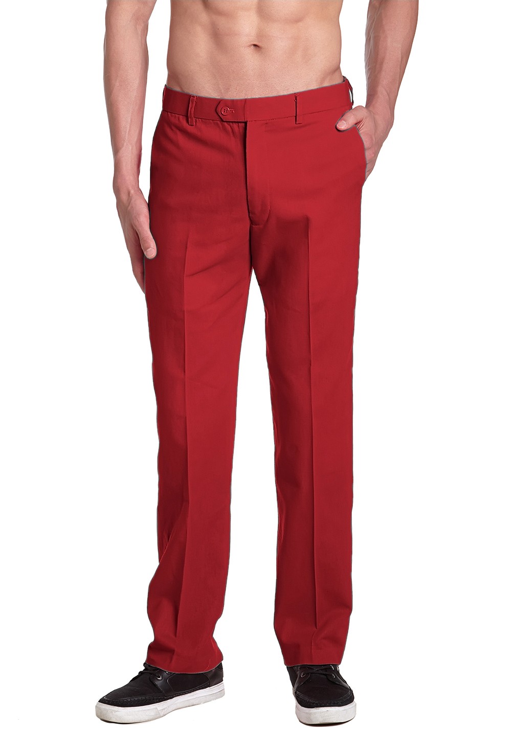 CONCITOR Brand Men\'s COTTON Dress Pants Solid RED Color Flat Front Mens Trouser