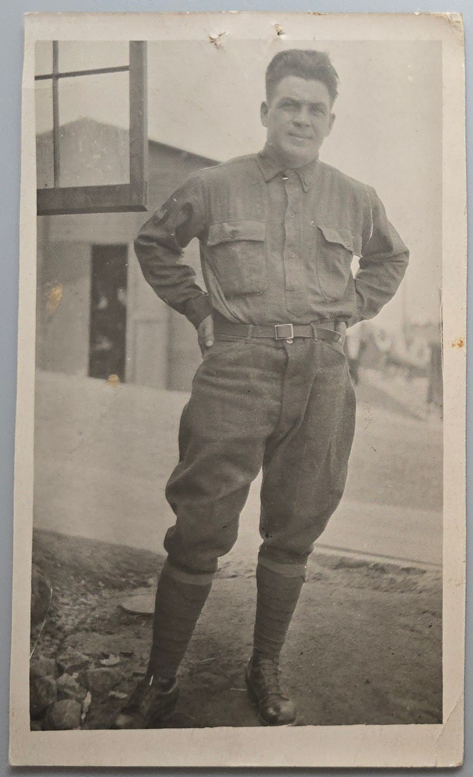 Vintage RPPC WWI Era Soldier Military Uniform Full Length Real Photo Postcard