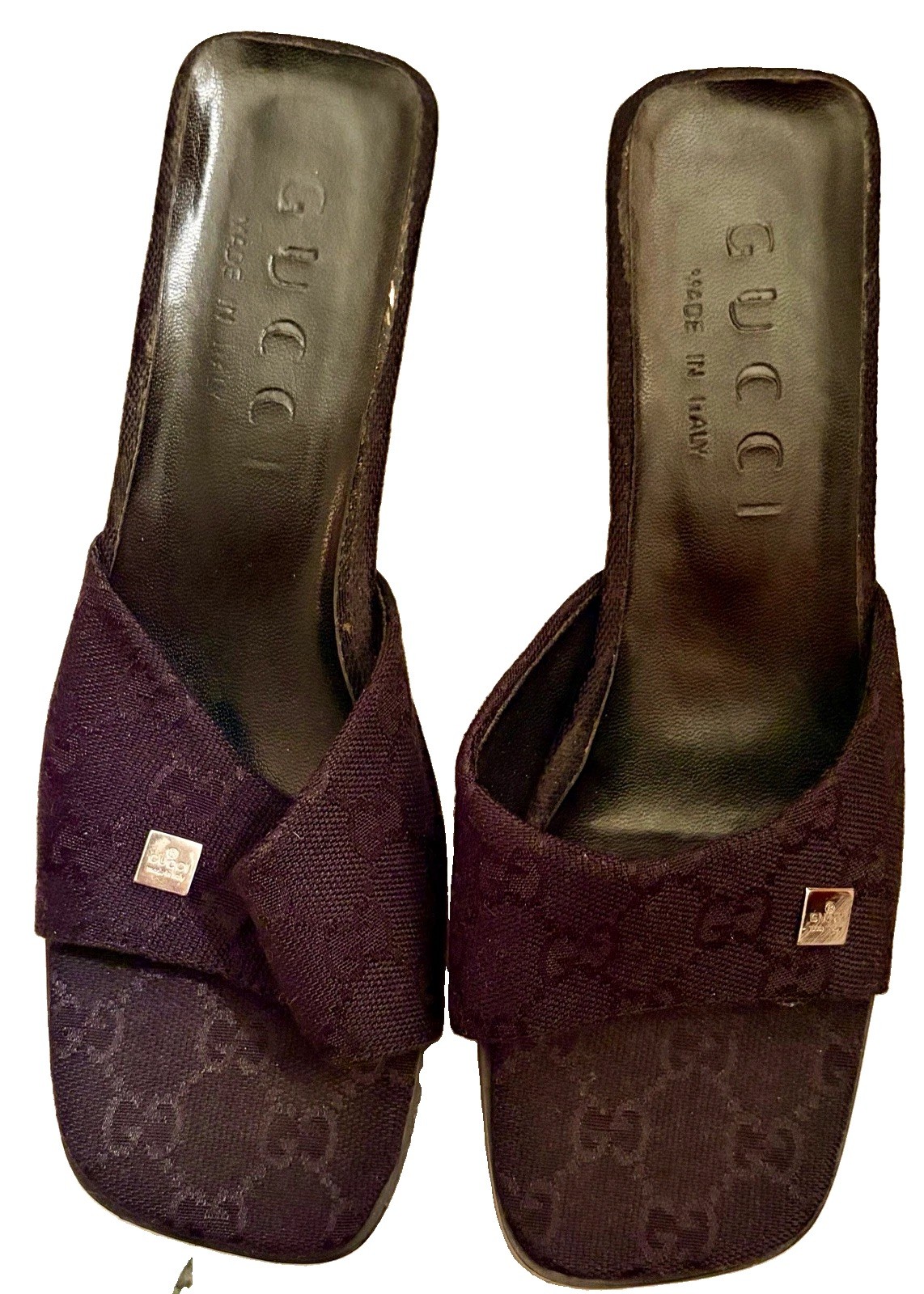 Gucci Vintage Navy GG Monogram Logo Leather Slip-On Sandals Women’s 6 Gucci Vintage Navy GG Monogram Logo Leather Slip-On Sandals Women’s 6