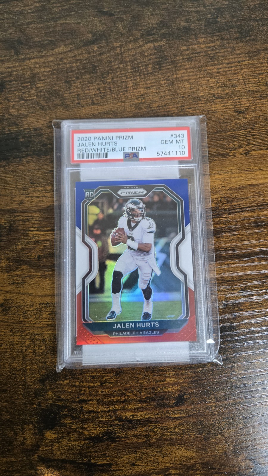 2020 Panini Prizm Jalen Hurts #343 Red White and Blue RC Eagles PSA 10